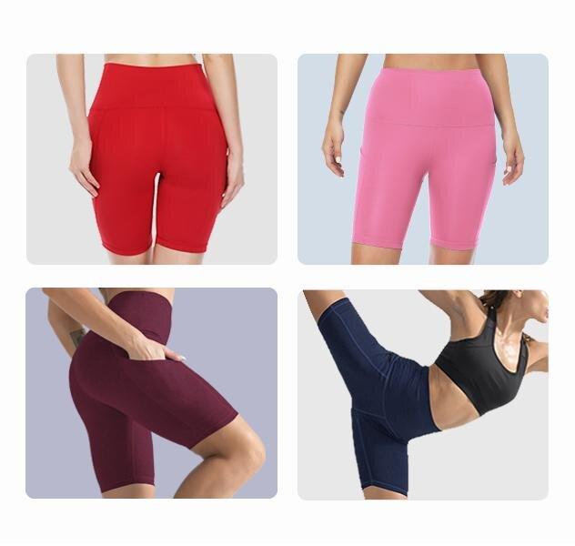 CADMUS Outdoorfun Pack of 3 Women's High Waist Spandex Yoga Shorts for Bike Running Two Side Pockets