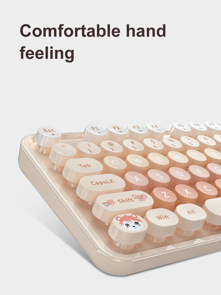 MOFii 1 Set Wireless Keyboard and Mouse Combo, Pink Bear Cute Office Keyboard Mouse, 2.4G Plug and Play, Compatible with Laptop & Desktop, US Qwerty (Battery Not Included)