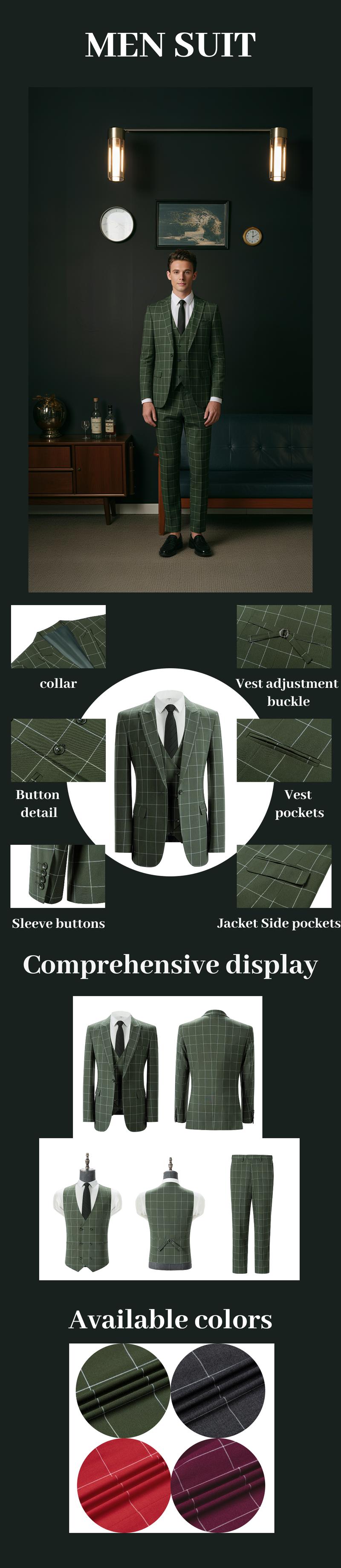 Men's Plaid Wedding Tuxedo Slim Fit Suit - Double Breasted Three-Piece Set with Vest for Business, Casual, and Formal Events | Groom & Party Attire Men's Plaid Wedding Tuxedo Slim Fit Suit - Double Breasted Three-Piece Set with Vest for Business, Casual, and Formal Events | Groom & Party Attire