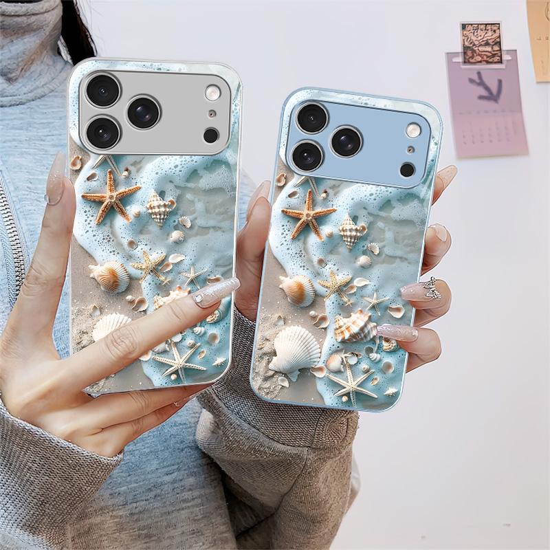 Summer Beach Vibe: Seashell & Starfish Phone Case — Shockproof Glossy Cover for 【iPhone 17 Pro】666
