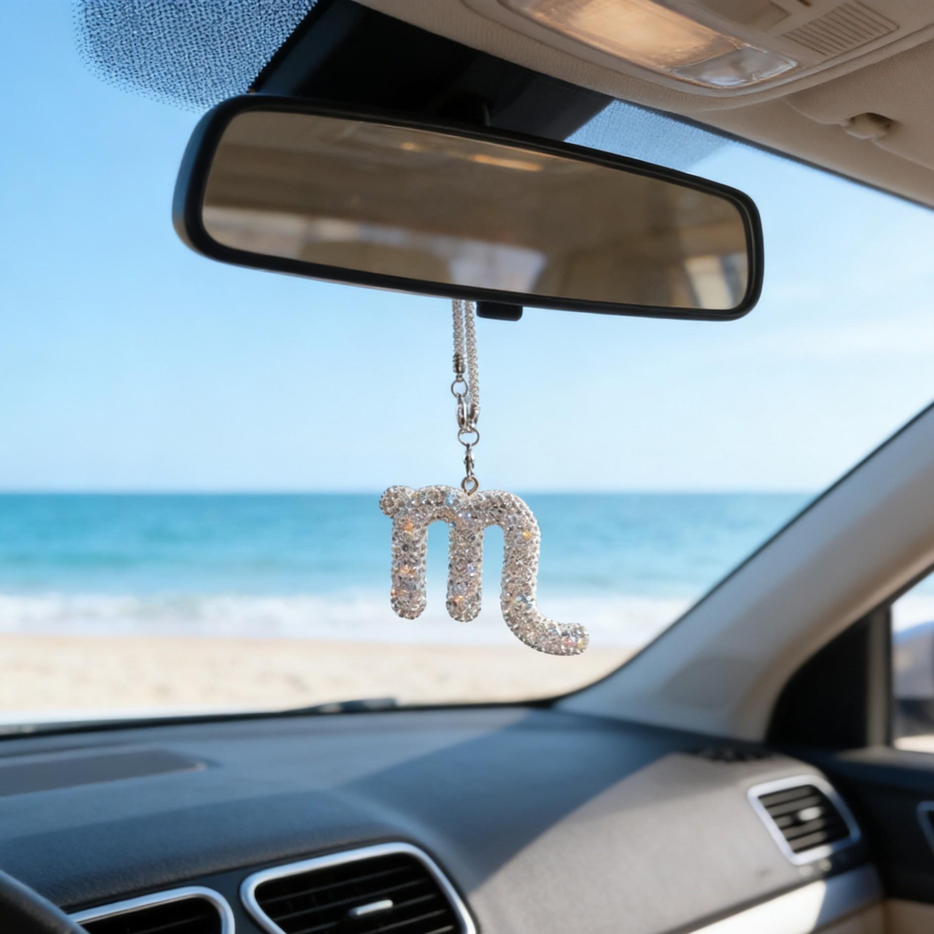 Blingbling Zodiac Car Mirror Charm, Unique Personality Rearview Mirror Pendant, Elegant Girls' Car Accessory, Stylish Dashboard Decoration
