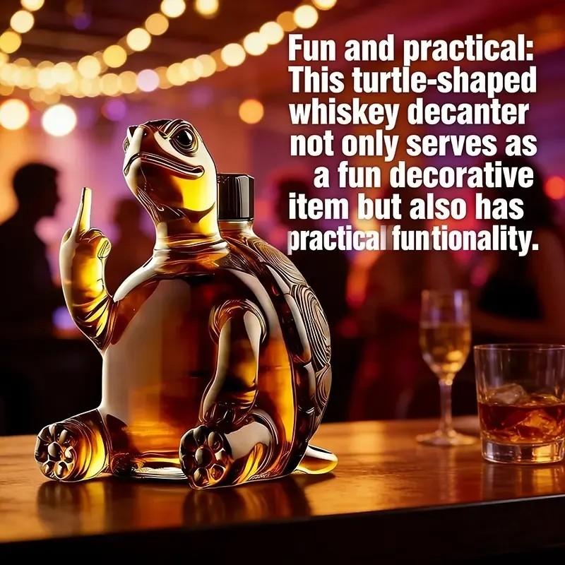 Whiskey Decanter and Glass Set, Fun Middle Finger Turtle Design, 10-Ounce Capacity, Ideal for Whiskey/wine, Decorative for Bars/offices/homes