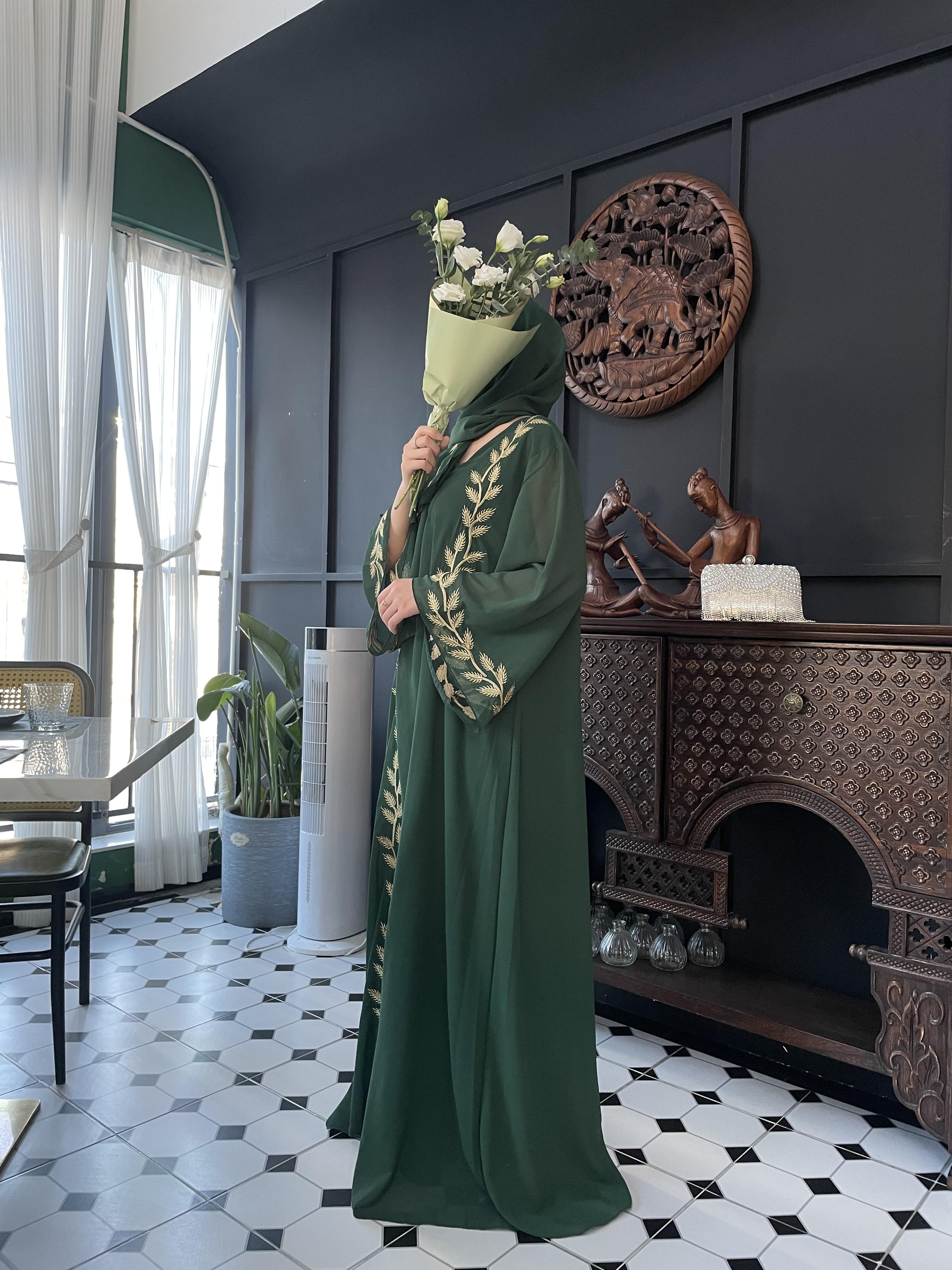 CL14 Unique and exquisite embroidery design abaya, chiffon abaya, two piece set, summer abaya,Muslim robe Modesty Maxi Formal Women Chic Beige【Fashionweek】