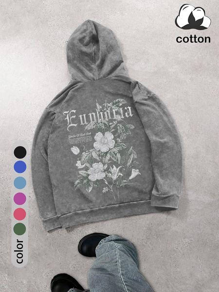 Men's Floral Print Graphic Hoodie, Regular Fit Casual Vintage Fashion Long Sleeve Hooded Sweatshirt for Daily Holiday Outdoor Wear, Men Clothes for Spring & Fall, Tops