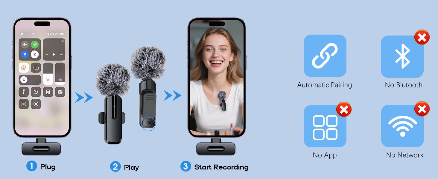 Mini Wireless Microphone for iPhone, Clip-on Lavalier Mic with Charging Case, Noise Reduction Mic for TikTok Video Recording