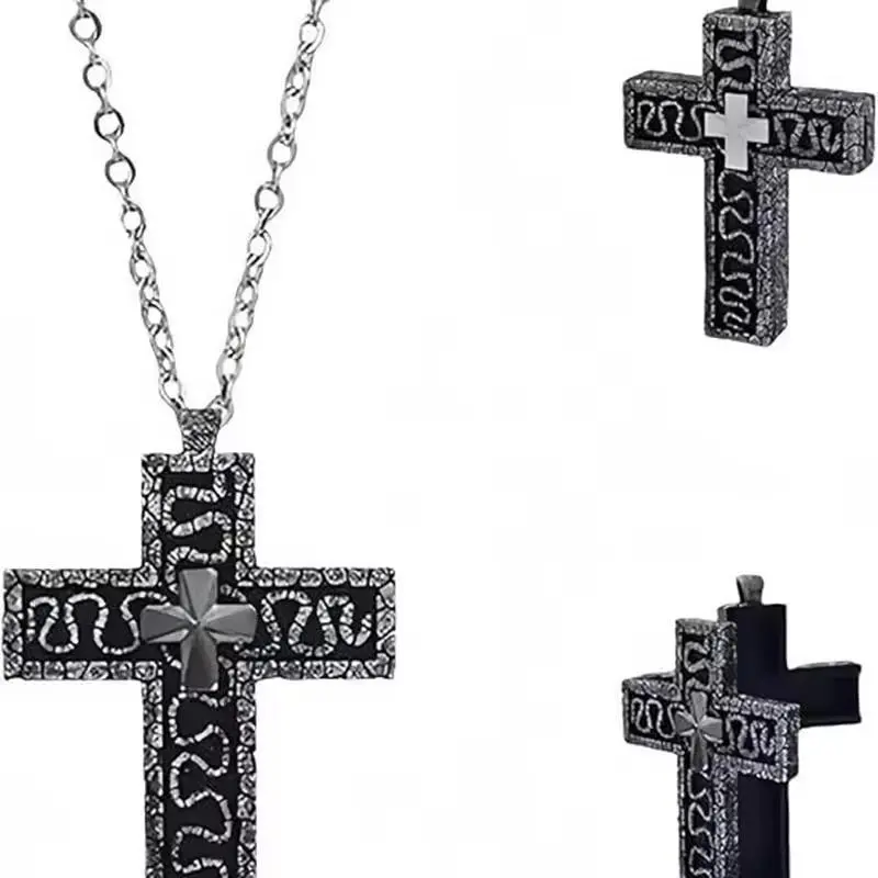 3D Black Metal Thanos-Inspired Gothic Pendant Necklace - Hidden Compartment Cross, Octopus Tentacle Design, Vintage Steampunk Accessory Necklace, Costume Jewelry Accessory, Gothic Necklaces