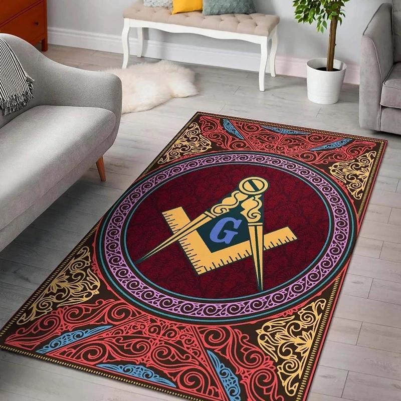 Masonic Square and Compass Flannel Area Rug - Freemasonry Symbol Print Soft Mat for Living Room, Non-Slip Lodge Home Decor #MasonicRug #FreemasonryMat #LodgeHomeDecor #SquareCompassCarpet #NonSlipFlannelRug