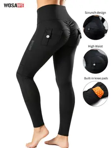 WOSAWE Women's Motorcycle Yoga Leggings with Removable Knee Pads Butt Lifting Cargo Pants High Elastic & Skin-friendly Yoga fabric, light, smooth, no constraint, suitable for riding and daily use Hip Lift Leggings