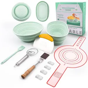 Silicone Banneton Bread Proofing Basket Oval, Sourdough Starter Kit, Bread Making Tool Supplies Accessories, Bowl for Rising Baking Round Brotform Set Homemade Essentials (Light Green)