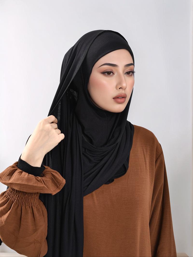 Women's Classic Plain Color Elegant Casual Chin Cover Hat + Silk Cotton, High-End Modal Knit Headscarf, Suitable for Daily Use, Outdoors, Parties, Turban Hijab