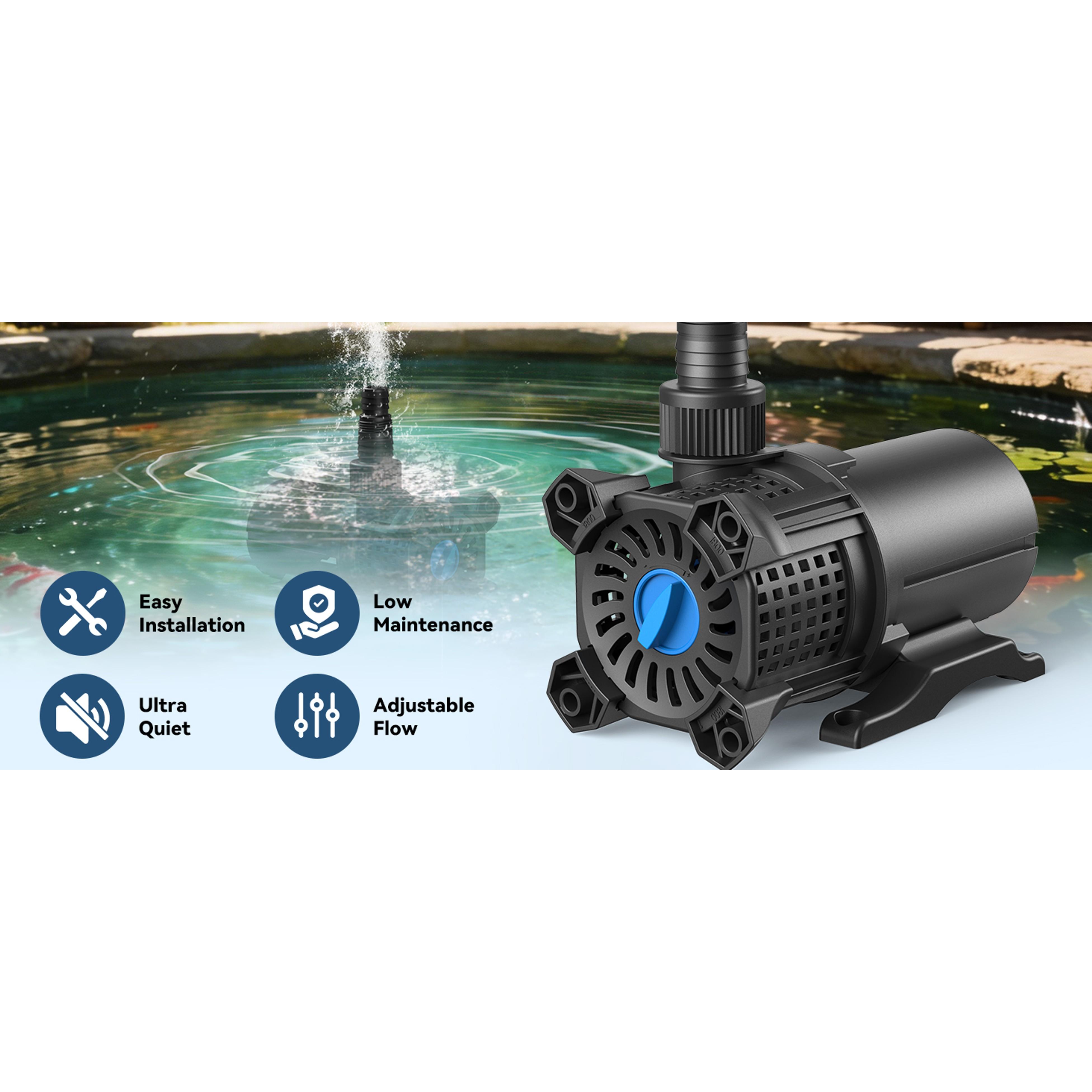 Water Pond Pump Set - 850GPH Submersible Adjustable Fountain & Waterfall Pump, 46W Powerful Motor, 2 Installation Options with Filter Bag & 20.3ft Power Cord for Outdoor Pond Aquarium Water Pond Pump Set - 850GPH Submersible Adjustable Fountain & Waterfall Pump, 46W Powerful Motor, 2 Installation Options with Filter Bag & 20.3ft Power Cord for Outdoor Pond Aquarium