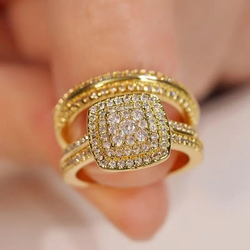 Newshe 2Pcs Moissanite Wedding Rings Set for Women White Gold Plated Halo Round Cut Engagement Bridal Ring