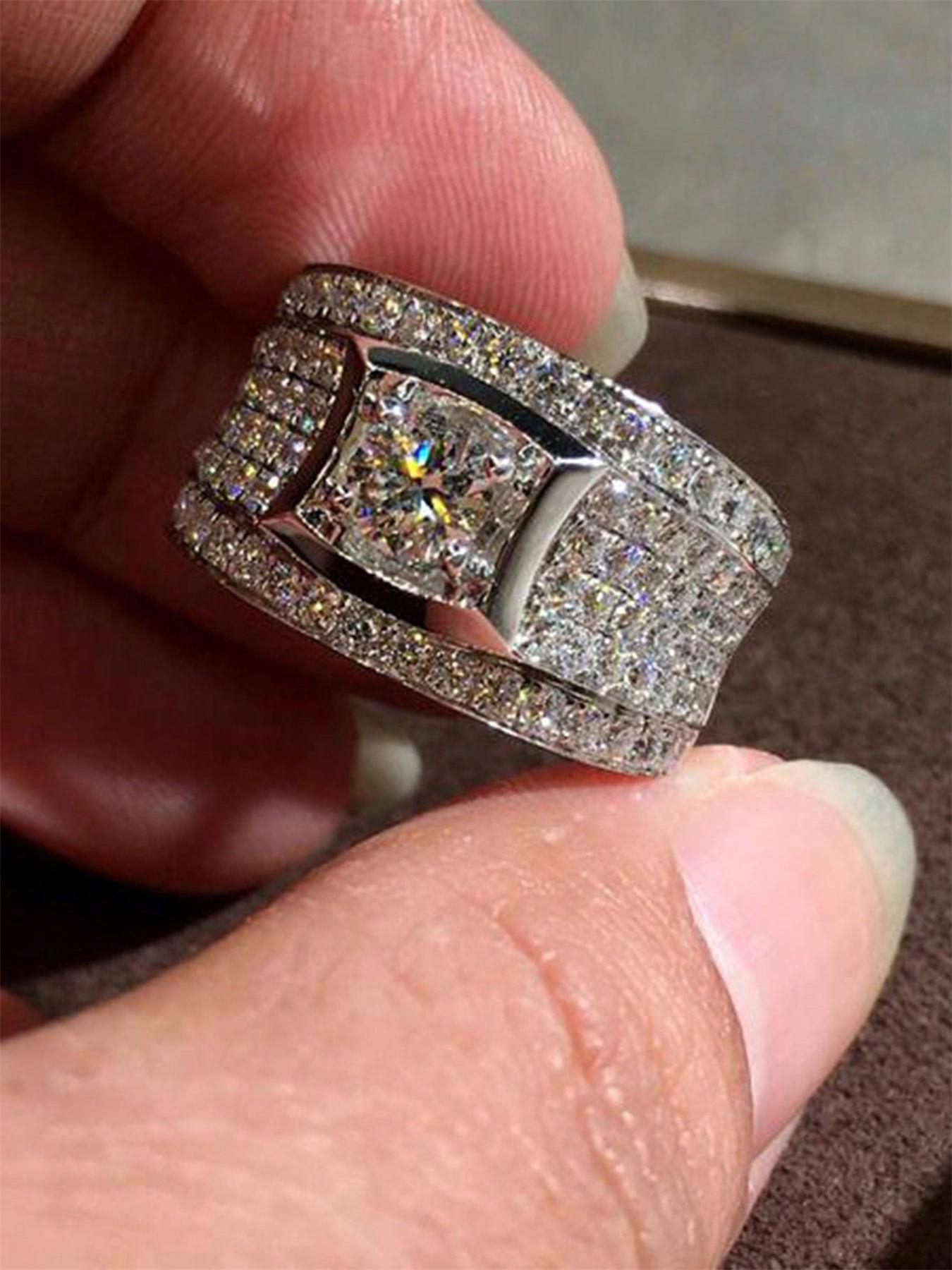 Hot Fashion Rhinestone Decorated Ring, Elegant Wedding Engagement Party Accessories for Men, Trendy All-match & Exquisite Jewelry