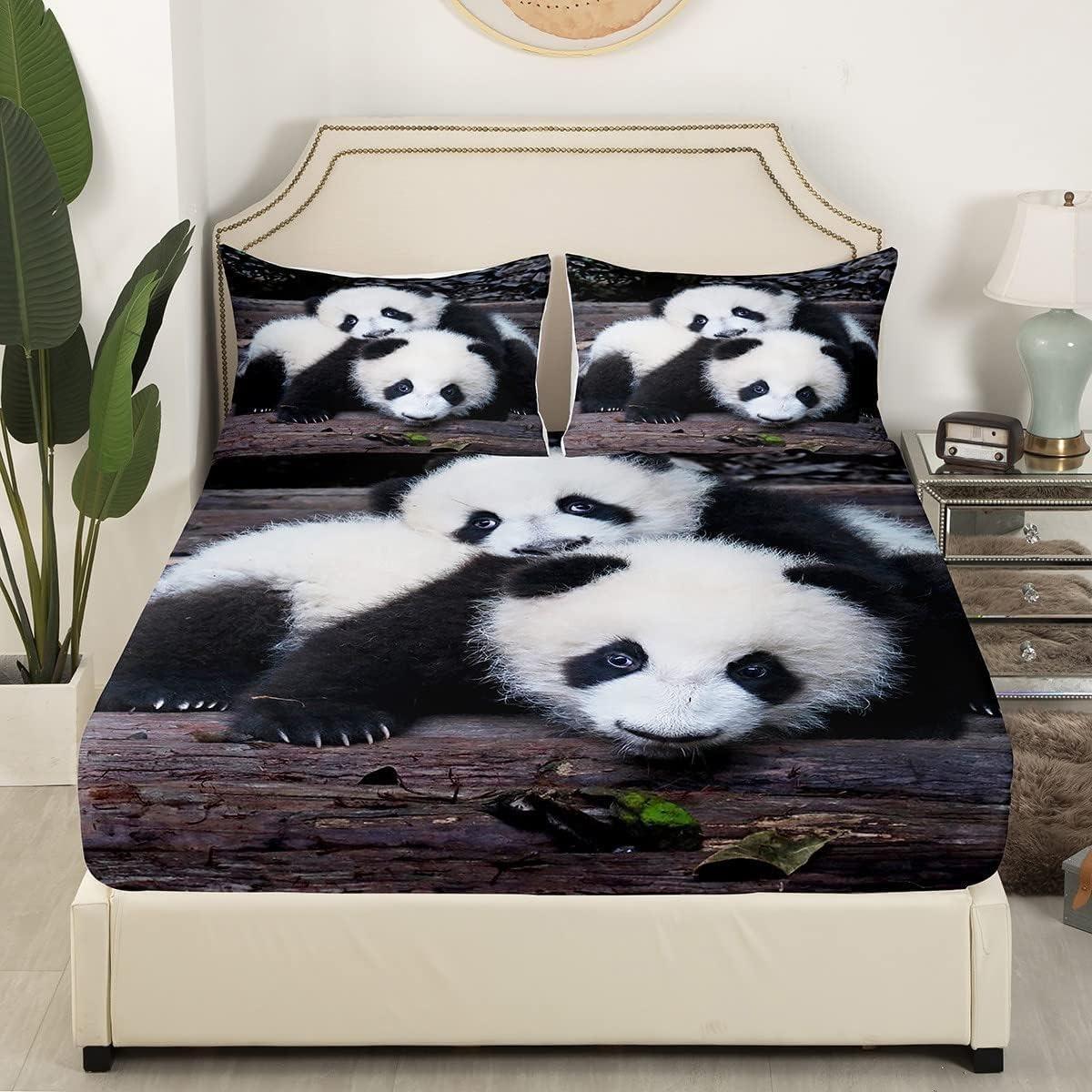 3pcs Bed Sheet Set Animal Theme Panda Pattern, High-Definition Digital Print, 100% Polyester Fiber, Washable, Modern Style Home Bedding