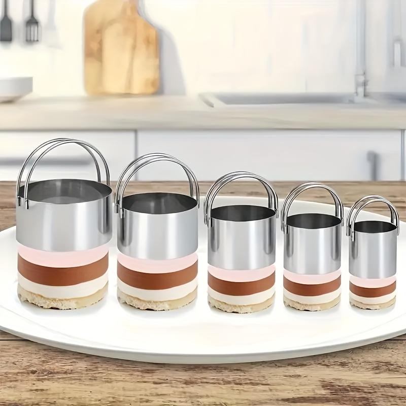 5-Piece Stainless Steel Round Cookie Cutter Set with Ergonomic Handle, Durable Baking Tool for Perfect Shape Pastry Cookie Dough, Ideal for Christmas Halloween Easter Valentine, Baking Supplies