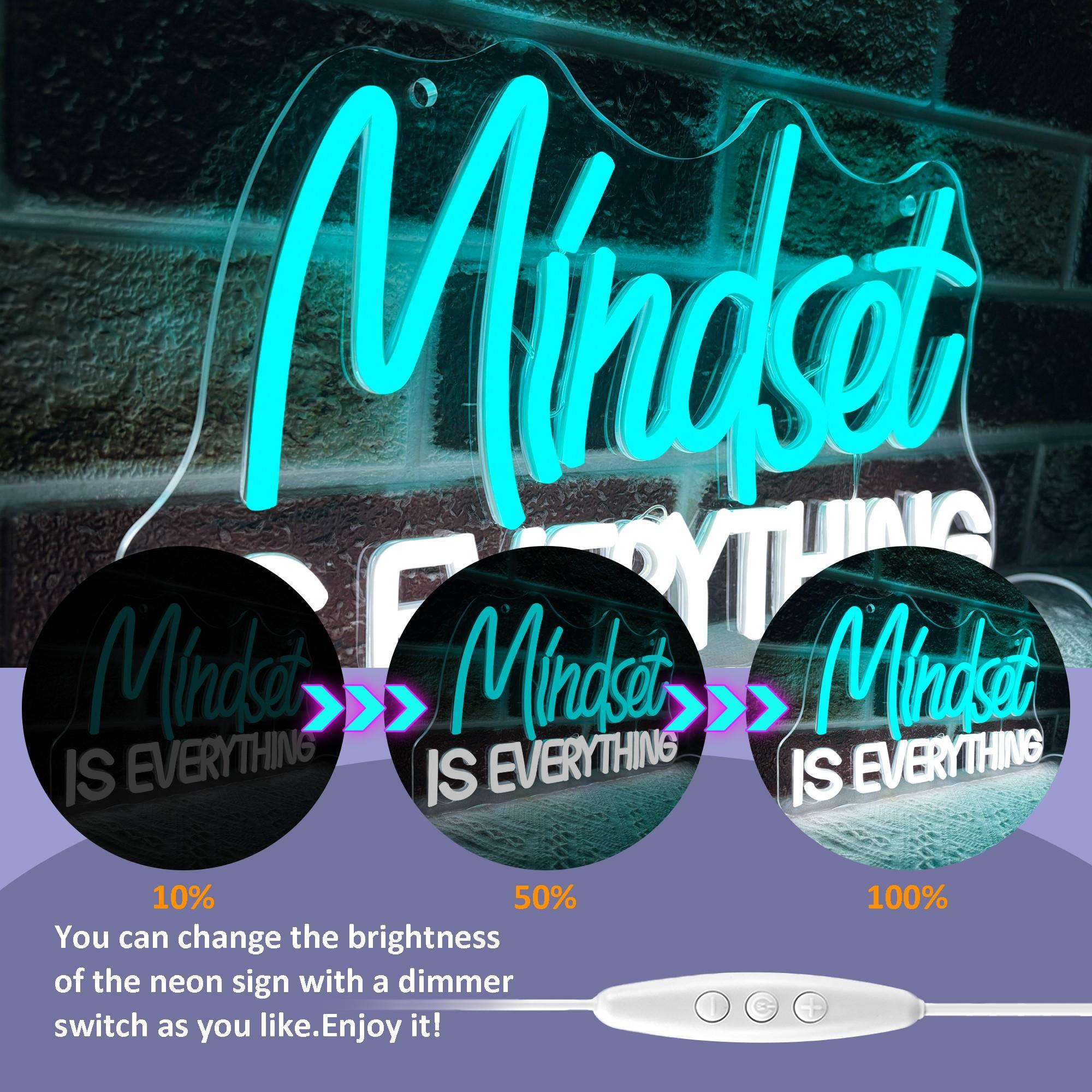 Mindset Is Everything Neon Sign Wall Decor, Motivational Neon Light USB Powered LED Dimmable, For Classroom Decor Office Gym Library Bedroom Bar Sign(14.1 * 7.8 In)