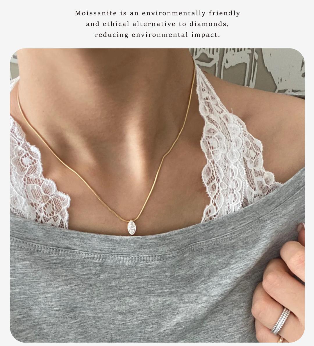 Moi Mart Marquise Cut Synthetic Moissanite Pendant Necklace - S925 Silver Solitaire Clavicle Chain, Trendy Choker Necklace, Perfect Gift and Daily Wear