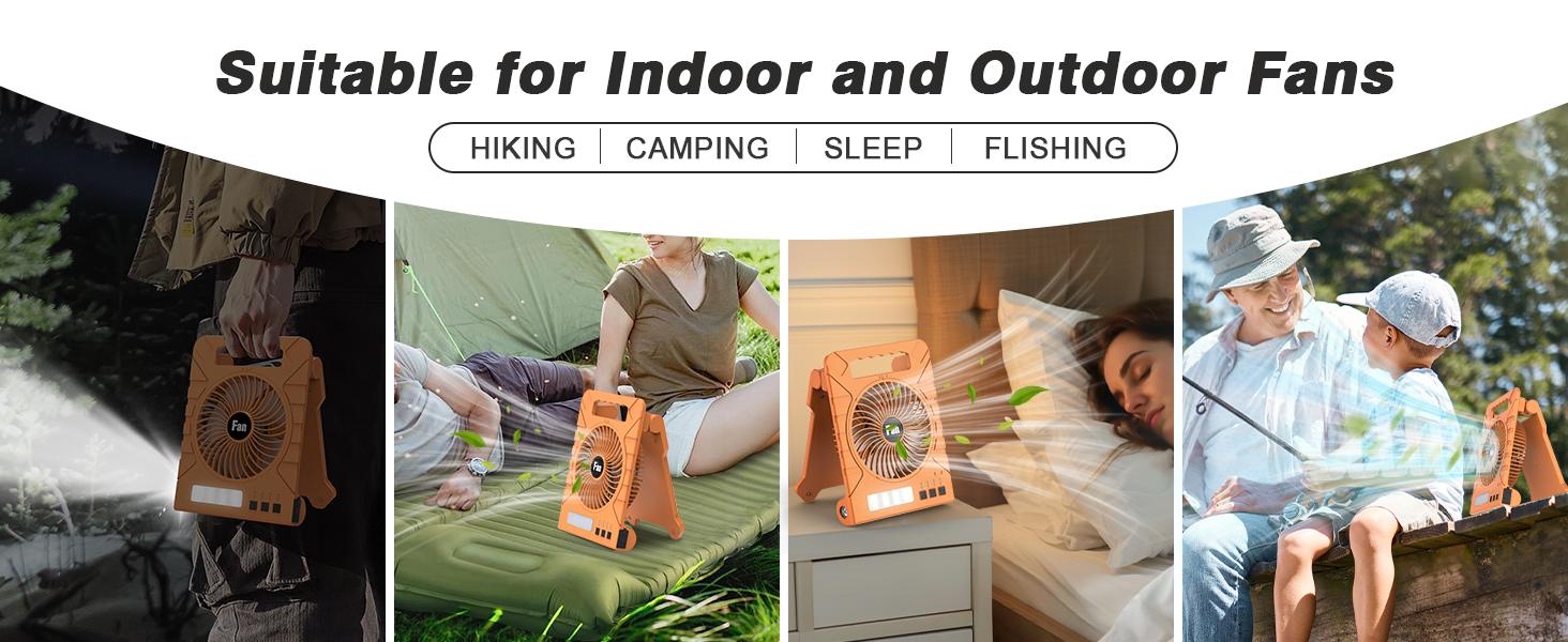 Solar Camping fan portable with LED light , Rechargeable, 4-Speed, Timer, Cordless, Hanging Hook for Outdoor, Travel, Hiking, Beach, Tent, Home Use