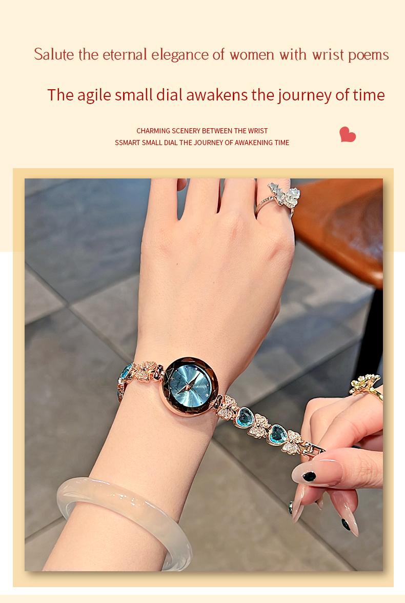 Clvmu Kiai Ladies Elegant Butterfly Watch Bracelet Set with Heart Shaped Gift Box Exquisite Necklace Ring Earrings Fashionable Jewelry for Women Perfect Festival Gift Baby G Rhinestone Wristwatch
