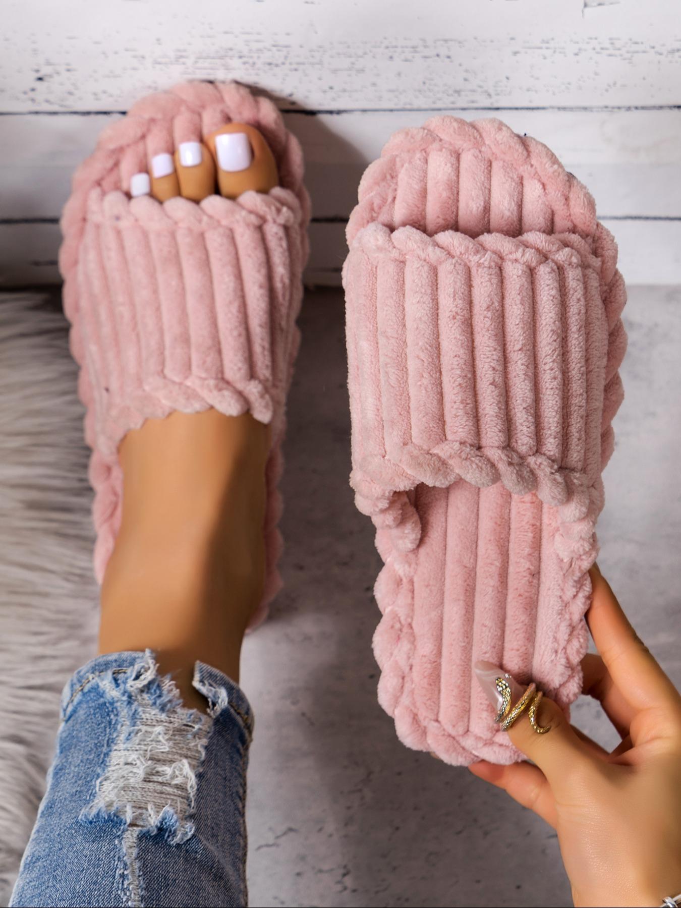 Women's Home Comfortable Slippers, Half Strap Slippers, Fluffy Fleece Autumn Winter Cold Protection Warm Design, Simple Versatile Bedroom Soft Slippers, Suitable for Daily Indoor Leisure Occasions, Must-have for Gifts, Footwear