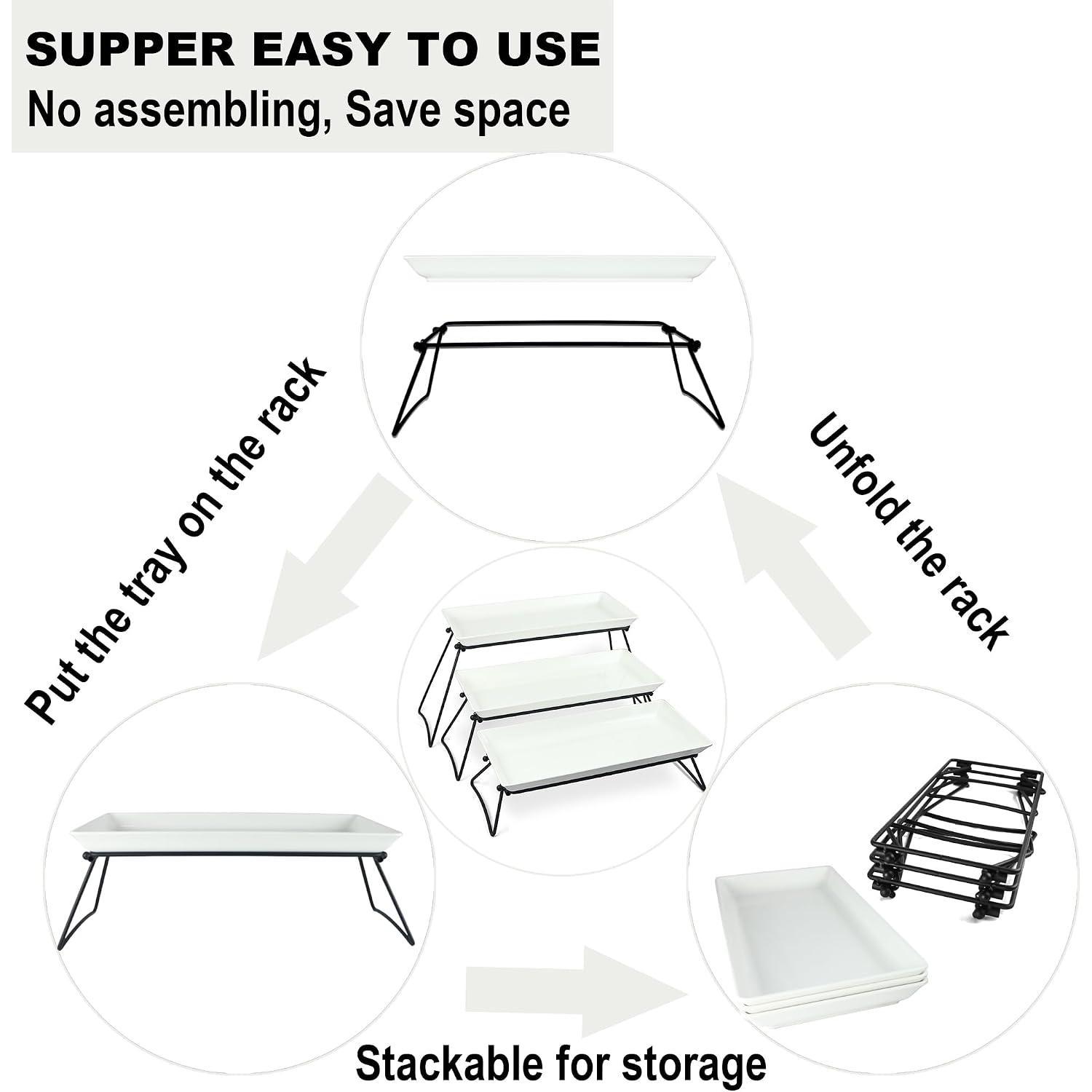 3 Tier Serving Tray Set, 24x22x9.7 inch Cupcake Fruit Cookie Dessert Table Display Stands Melamine Tiered Platters  Trays for Party Buffet Entertaining, White