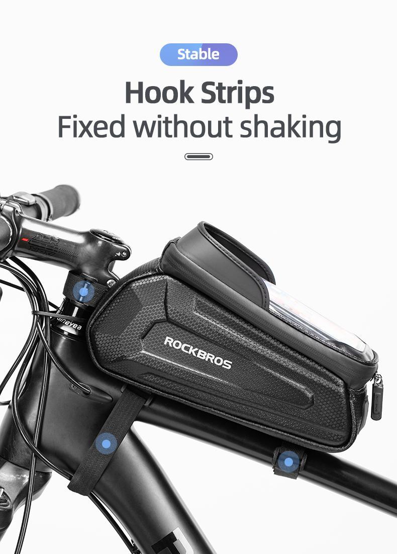 ROCKBROS Bike Bag E-bike Phone Mount Bag Bicycle Accessories Pouch, EVA Waterproof Bike Phone Holder Top Tube Front Frame Bag Handlebar Bags Compatible Phones Under 6.8”