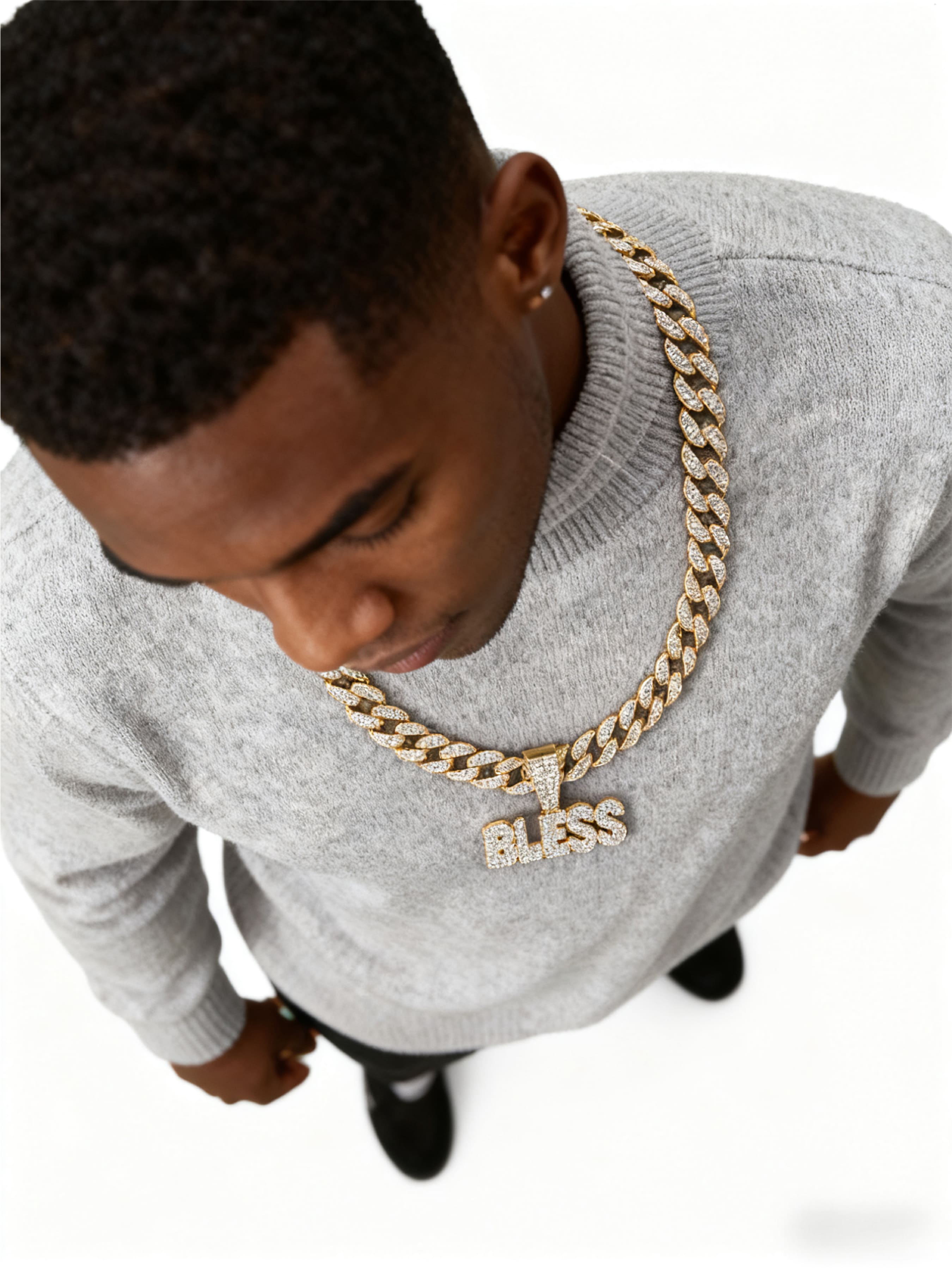 Elegant Zirconia Letter Bless Pendant Necklace, Cuban Link Chain, Unisex Hip-Hop Jewelry, High-End Shiny Accessory, Perfect Gift for Daily & Special Occasions