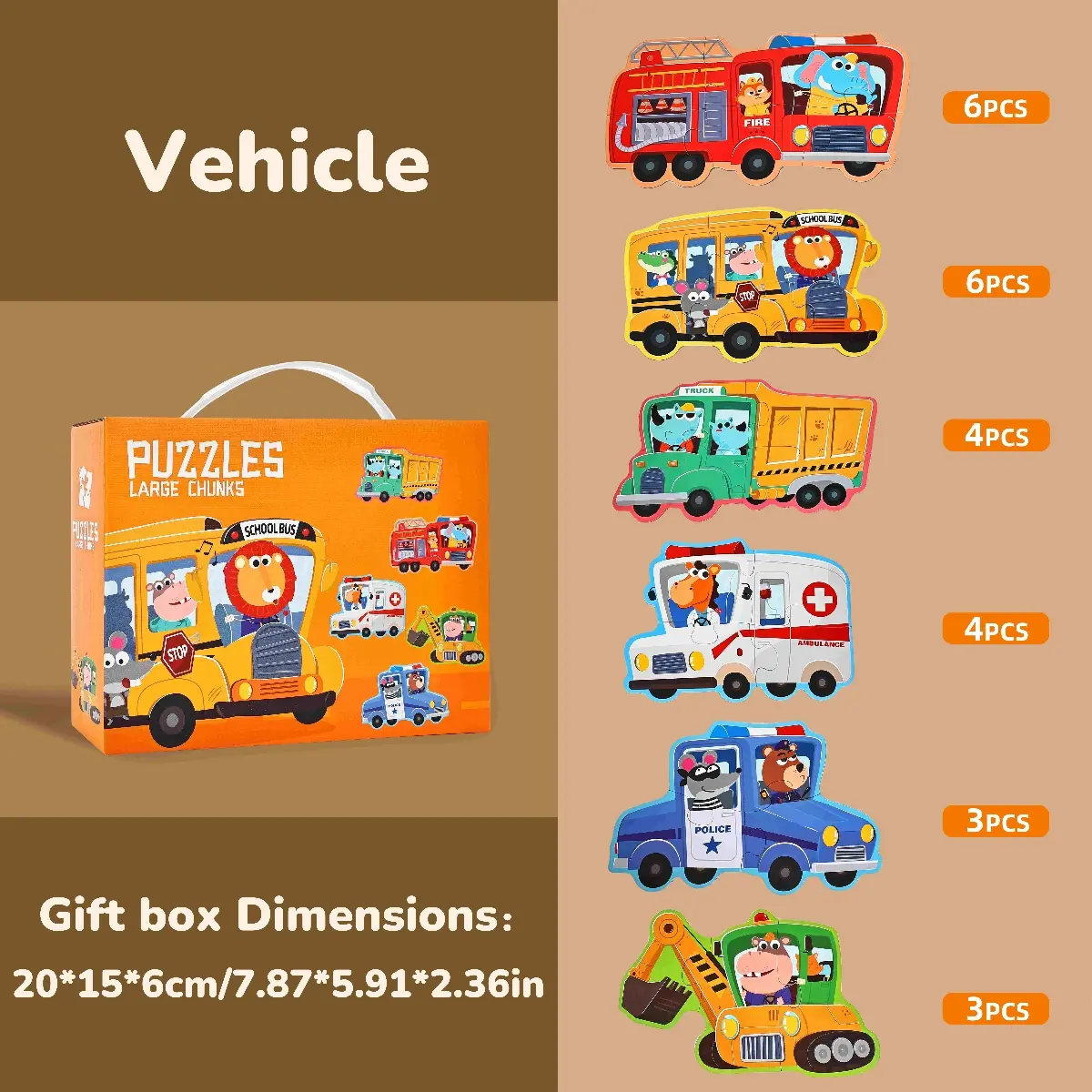 Creative Large Piece Puzzle for Kids, 6 Themes Available, Enhances Fine Motor Skills, Parent-Child Interactive Game, Portable Gift Box