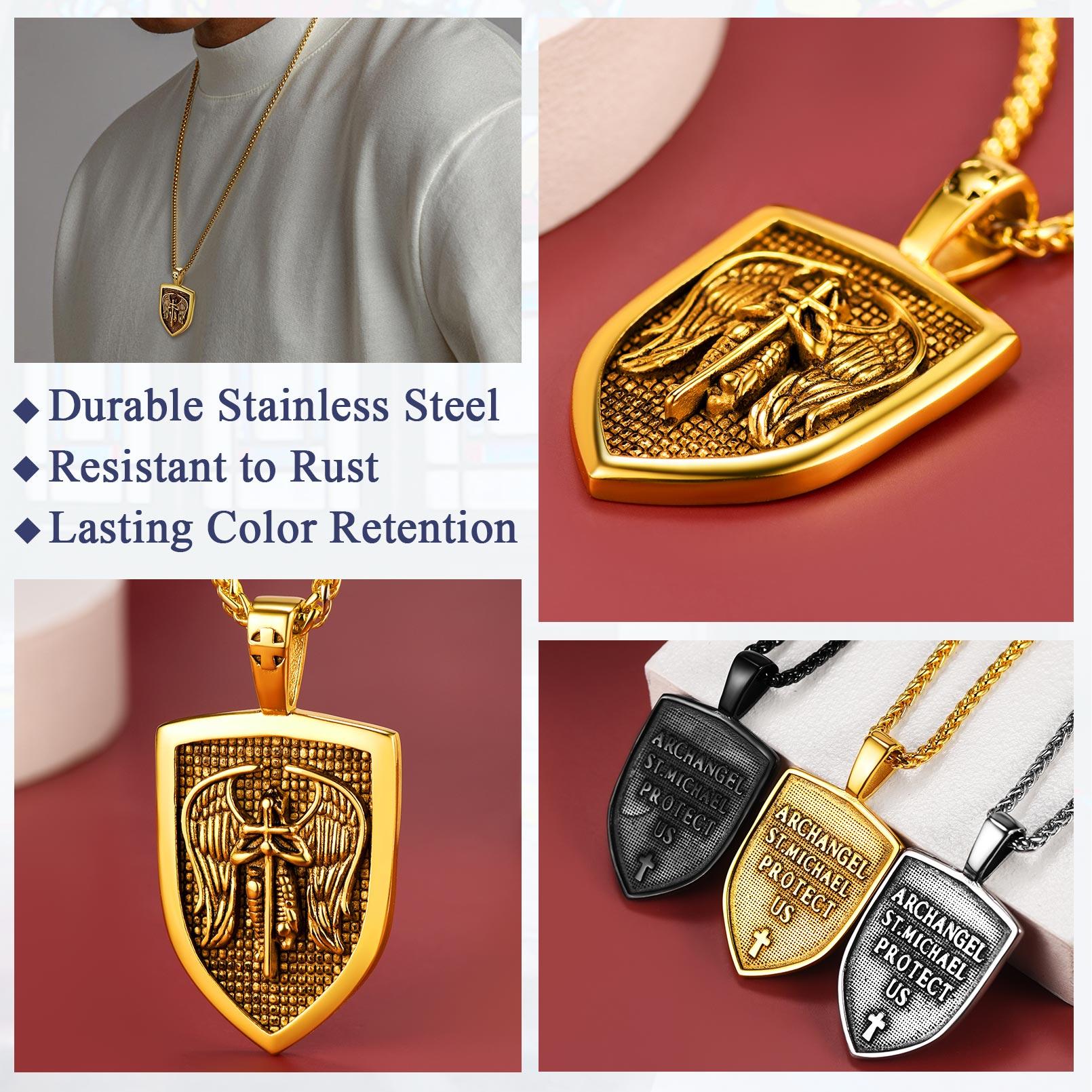 FaithHeart Shield Archangel St. Michael Protection Necklace Stainless Steel Perfect Gift