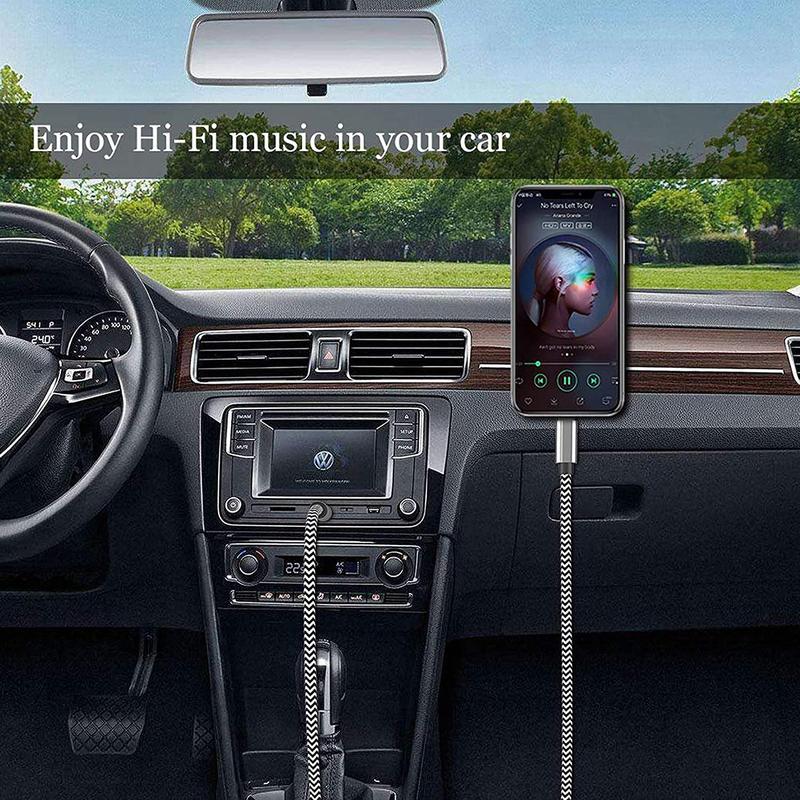 iPhone Aux Cord for Car, [Apple MFi Certified] Lightning to 3.5 mm Aux Audio Nylon Braided Cable for Car Home Stereo Speaker Headphone Compatible with iPhone 14 13 12 11 Pro Max XS XR X 8 iPad, Silver