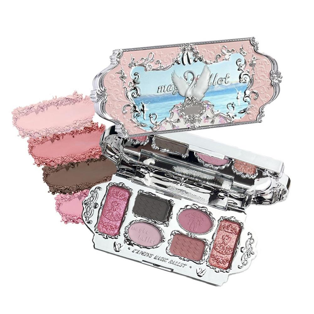 Kapelle Six Color Swan Eyeshadow Palette, Contour Blush Highlighter, Multi-Use Portable High-Quality Eye Shadow, Travel-Friendly Makeup