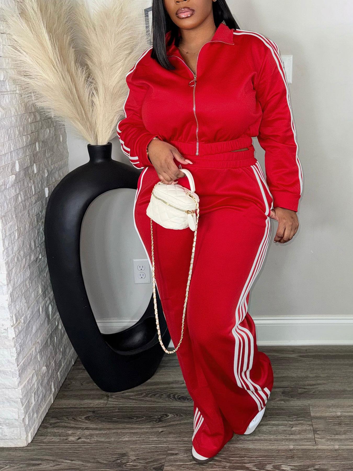 Plus Size 2 Piece Tracksuit Set for Women – Zip Up Long Sleeve Jacket and High Waist Pants, Casual Streetwear Outfit, Plain Tracksuit Set