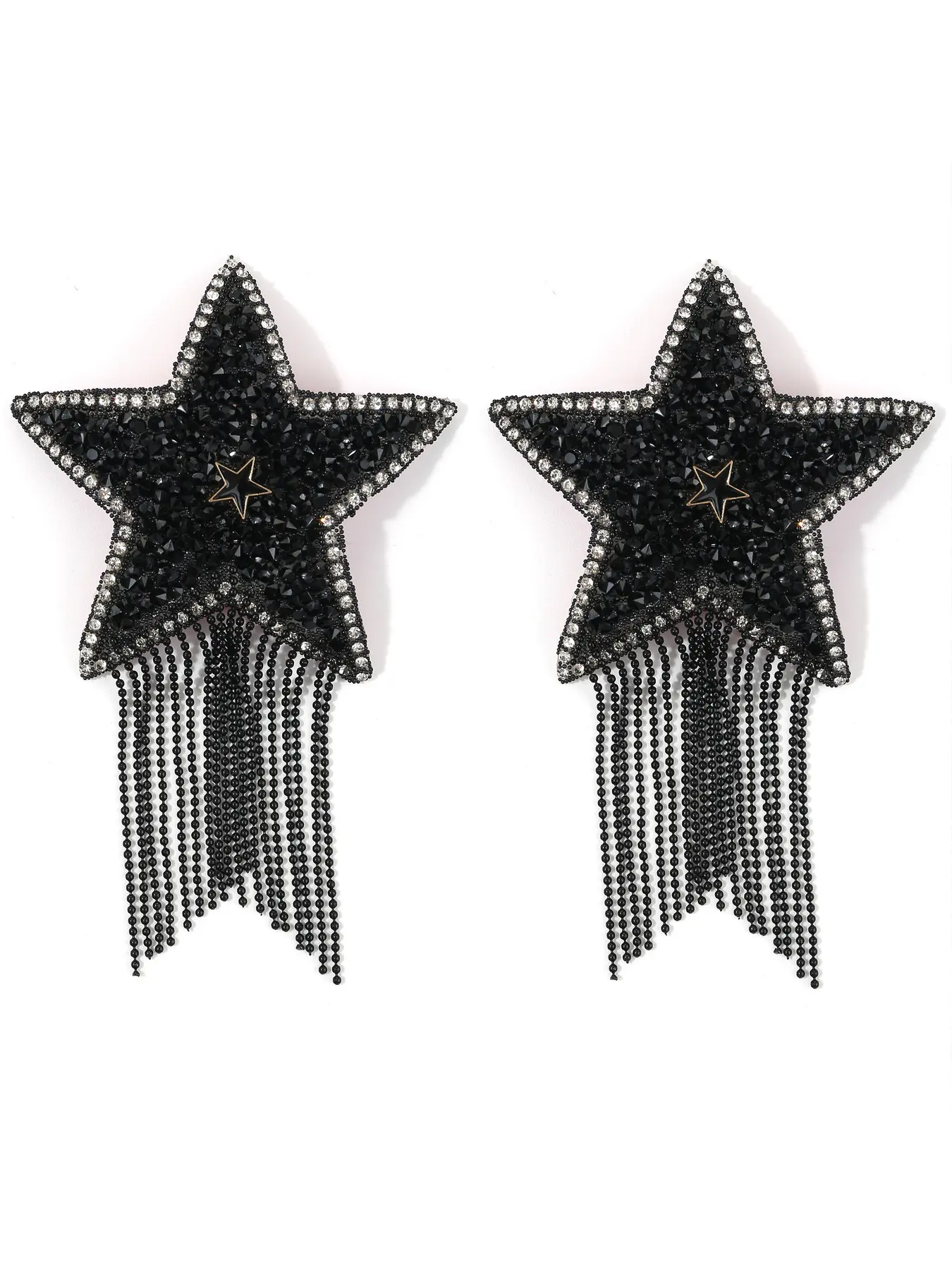 A pair of pentagram-shaped nipple covers with tassels, women's breast covers with rhinestones, anti-exposure self-adhesive covers