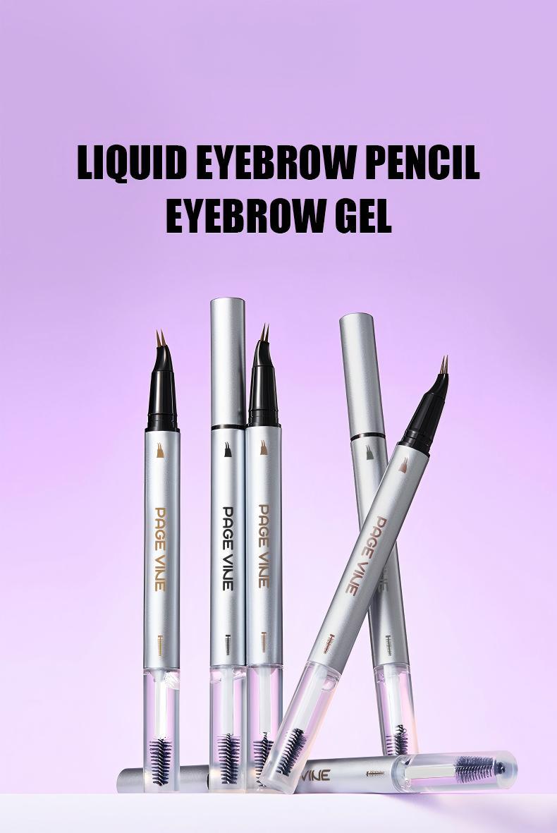New Upgraded 2-in-1Waterproof Liquid Eyebrow Pencil Brush Set, 4 Fork Design, Long-Lasting Natural Look, Suitable for All Skin Types