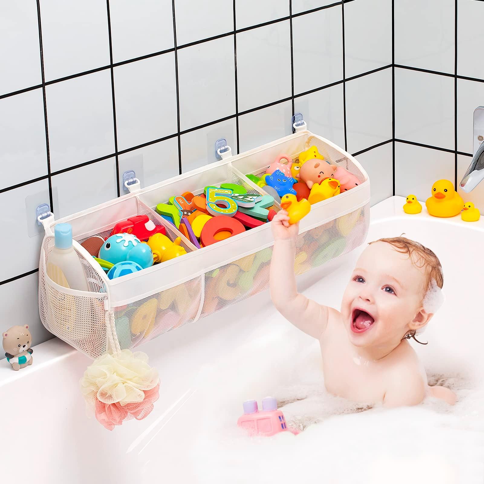 Original Three-Compartment Horizontal Bathtub Toy Storage Rack, Wide Opening Design, Large Capacity, Easy Access and Organization
