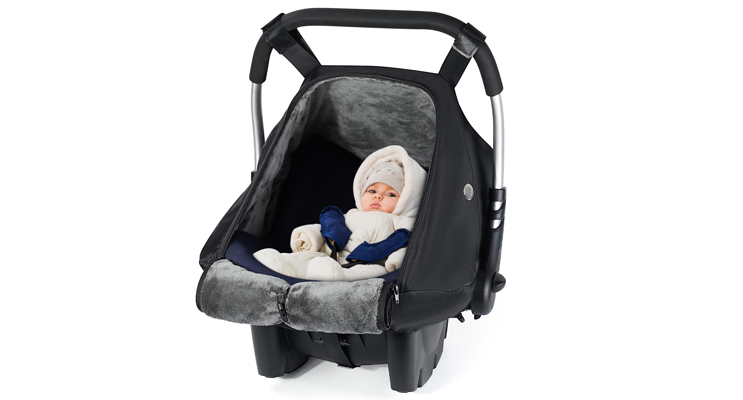Orzbow Winter Baby Car Seat Cover with Front Zipper Door, Cold Weather Carseat Cover Canopy, Side Breathable, Rain, Snow, and Wind Proof