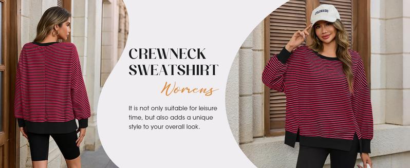 Imily Bela Women's Fall Oversized Sweatshirt Casual Waffle Knit Long Sleeve Crewneck Split Pullover Tunic Tops