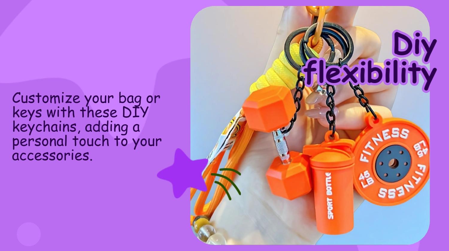 Dumbbell and Barbell Keychain Set, Creative Fitness Accessories, DIY Keychains & Bag Charms, Keychain Wristlet Strap, Keychain Accessory, Perfect Gift for Holi