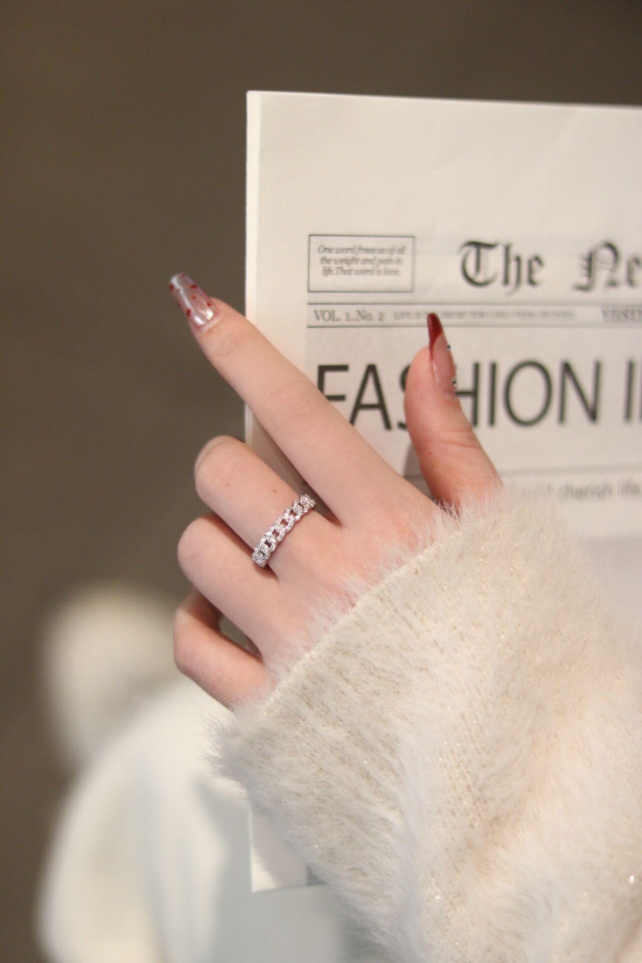 【#288 Cuban Band】Full Synthetic Moissanite Link Chain Ring Band in 925 Sterling Silver 【#288 Cuban Band】Full Synthetic Moissanite Link Chain Ring Band in 925 Sterling Silver