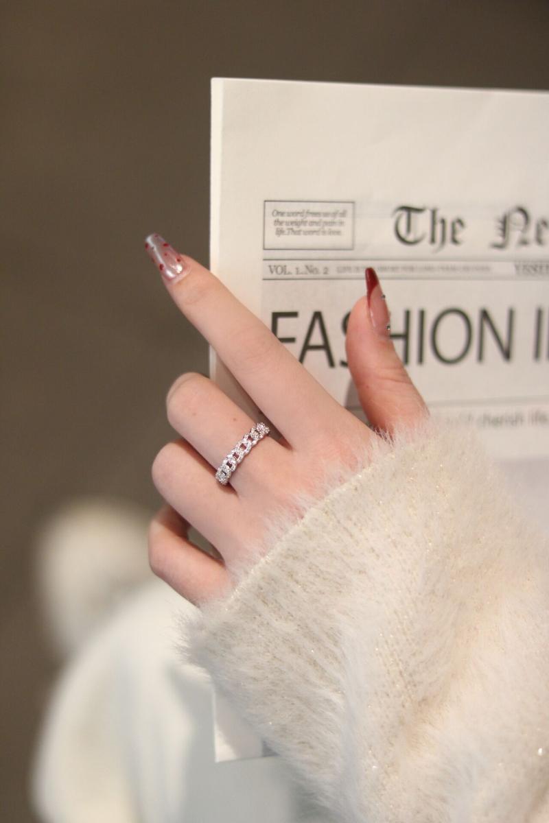 【#288 Cuban Band】Full Synthetic Moissanite Link Chain Ring Band in 925 Sterling Silver