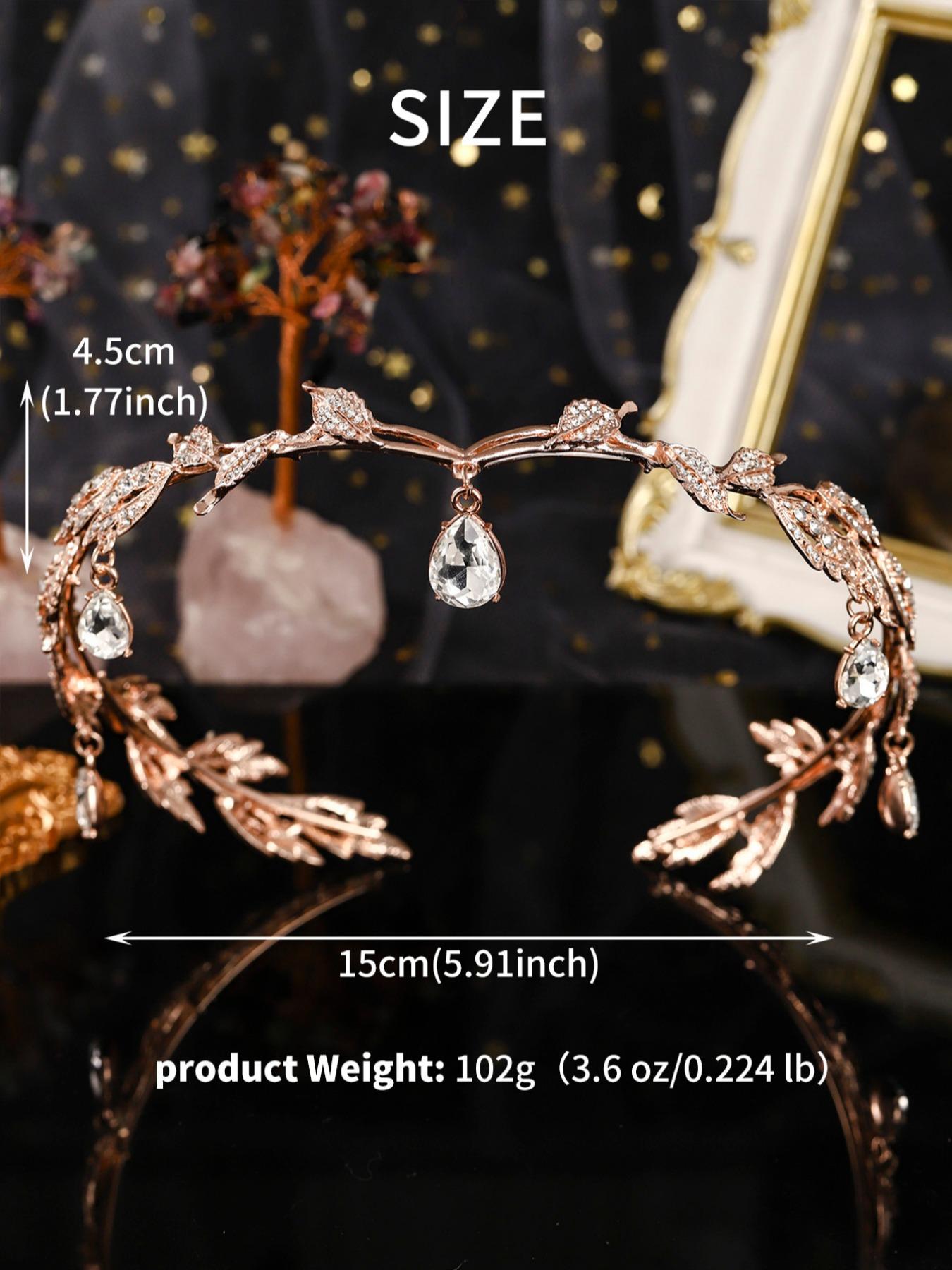 Vintage Creative Alloy Rhinestone Leaf Water Drop Pendant Headpiece Crown, Adjustable Bridal Party Accessory, Holiday Gift