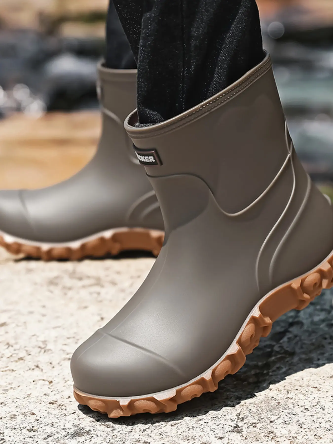 Men's mid-calf waterproof rain boots, with drawstring cuffs to prevent debris from entering, non-slip, wear-resistant, lightweight rubber work boots, suitable for gardening, fishing, hunting, farming, and outdoor activities, Casual outdoor boot