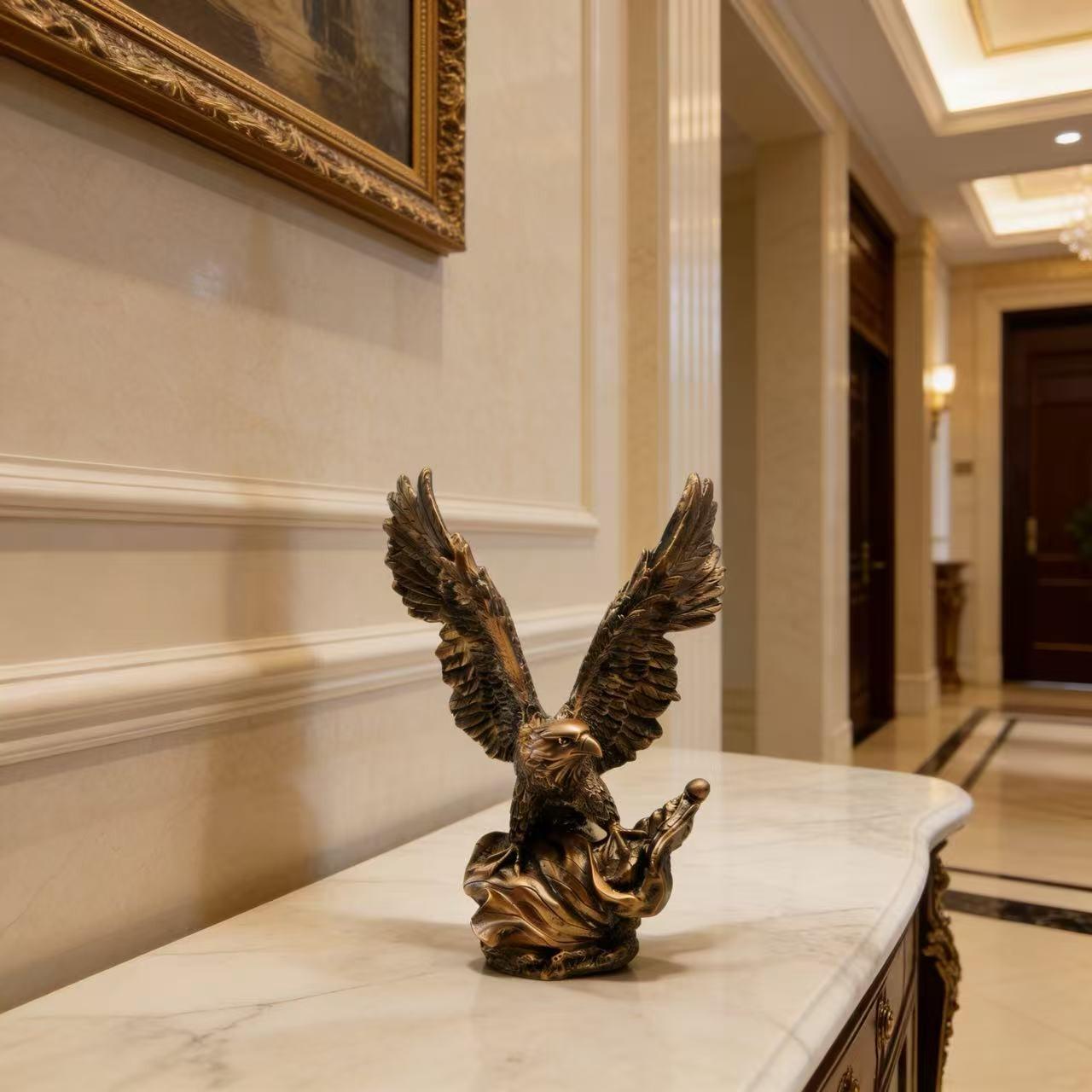 Copper Color Eagle Figurine, Resin Sculpture Home Office Decor, Desk Shelf Living Room Decoration, Ideal Business Opening Gift