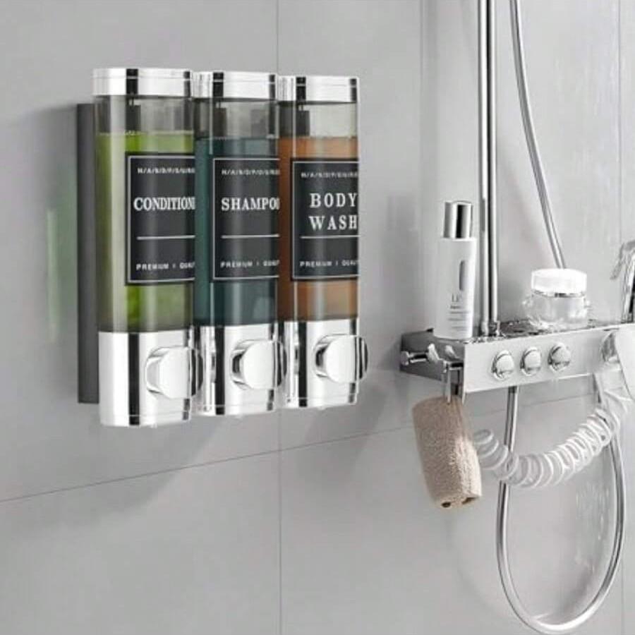 Shower Soap Dispenser Wall-Mounted No-Drill Shampoo Conditioner Dispenser for Shower Walls, Hair Care Liquid Dispenser for Bathroom Hotel Use