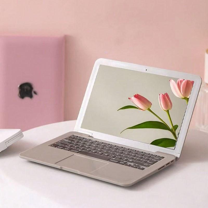 Creative Mini Computer Mirror Notebook Portable Foldable Apple Makeup Mirror, Compact Travel Vanity Accessory, Essential Gadget for On-The-Go Styling, Portable Trifold Mirror, Travel Hand Mirror