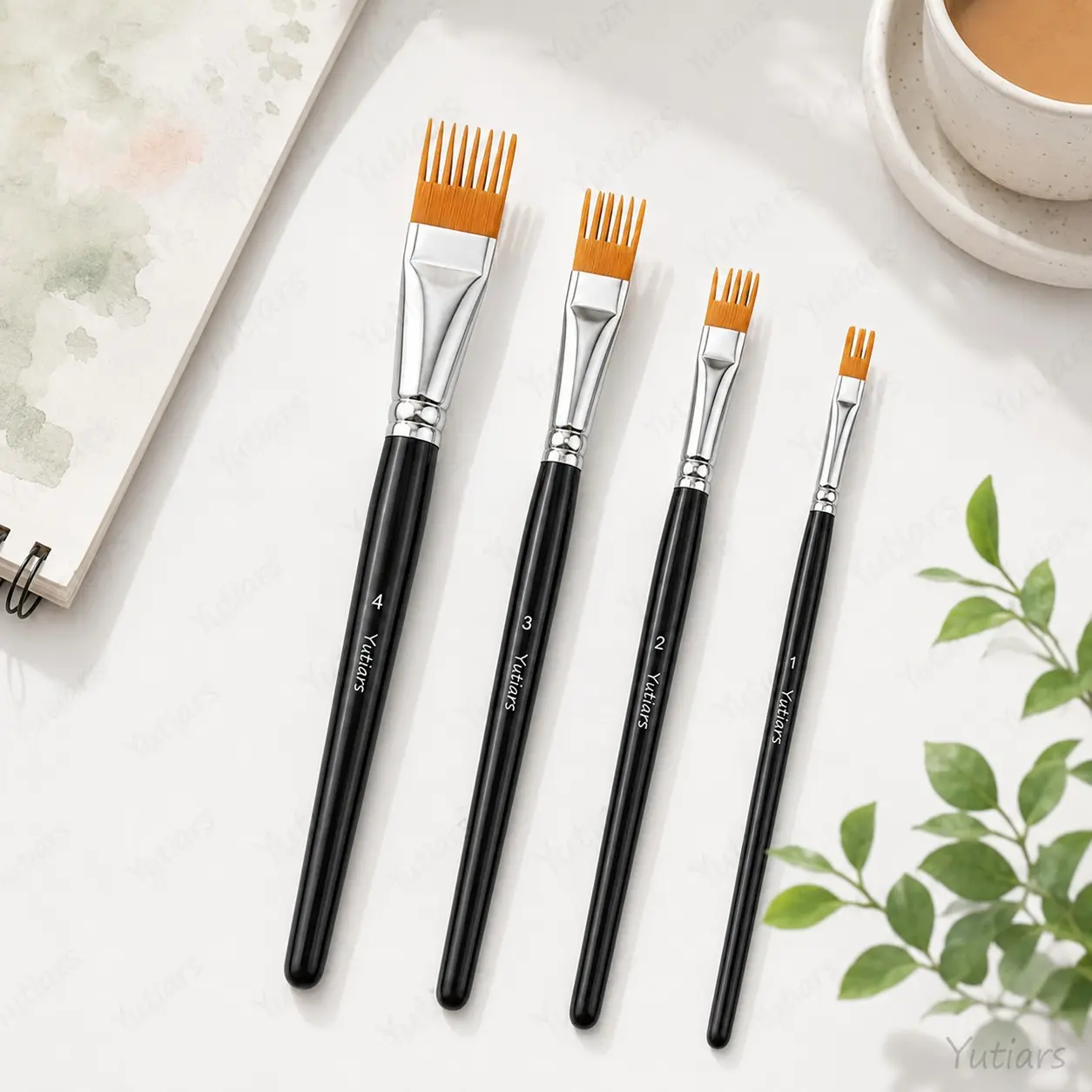 Rake Brush Set 4 Sizes, Professional Texture Brushes for Artists, Create Natural Hair Grass Feather Fur Effects with Acrylic & Watercolor Paints