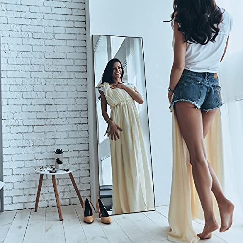 Floor & Wall-Mounted Full-Length Mirror, Aluminum Frame, High-Definition Clear Glass, Shatter-Proof & Anti-Explosion Design, Large Full Body Mirror for Bedroom, Living Room, Entryway & Home Decoration, Modern Sleek Style, Easy to Install