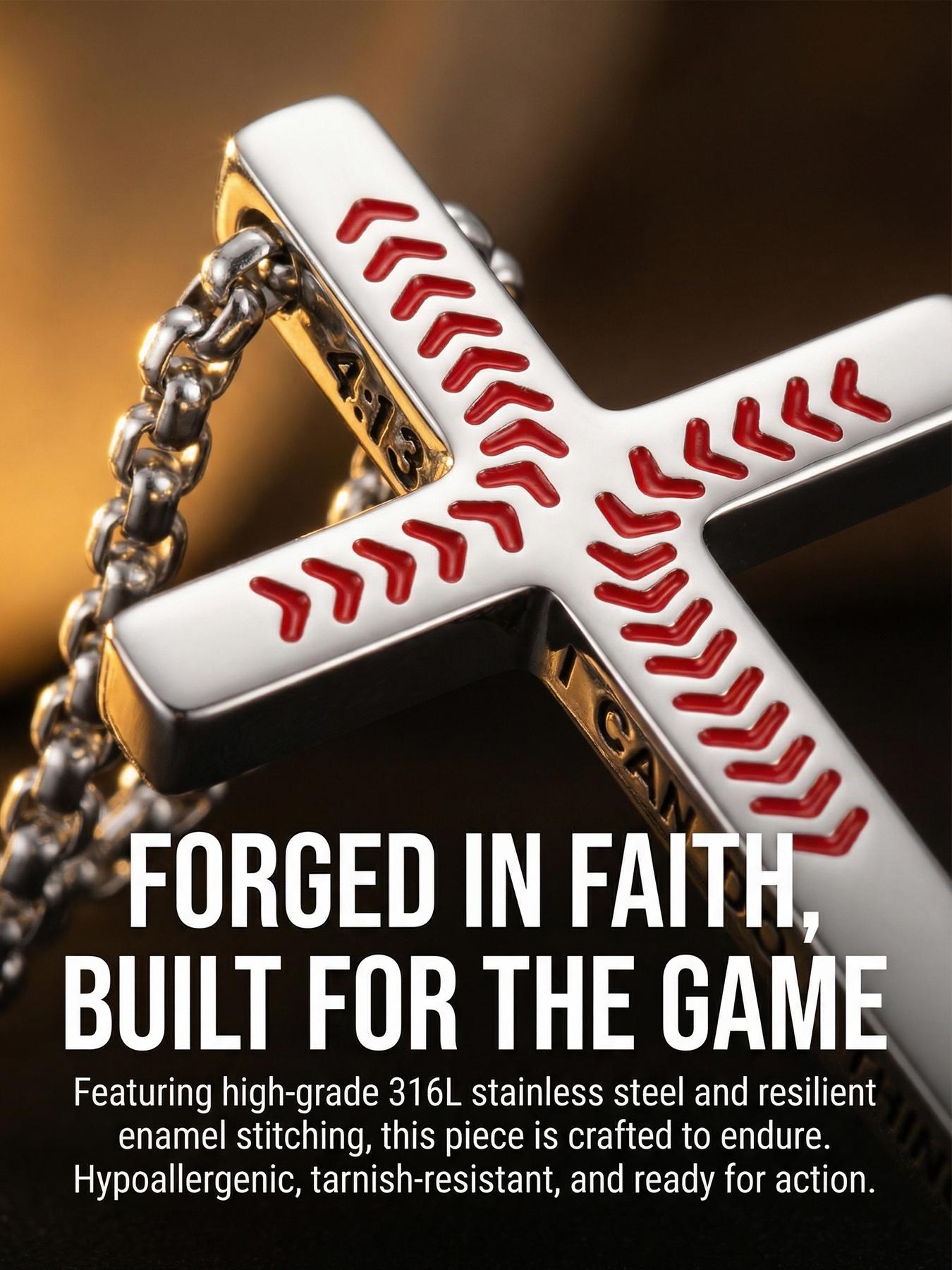 Punk Fashion Cross Necklace 4:13 Bible Verse Cross Pendant Necklace, Black and Silver Necklaces for Boys and Men #Baseball/316L Stainless Steel/Fade-Resistant/Hypoallergenic/Couples/Festivals/Parties/Ideal Gift