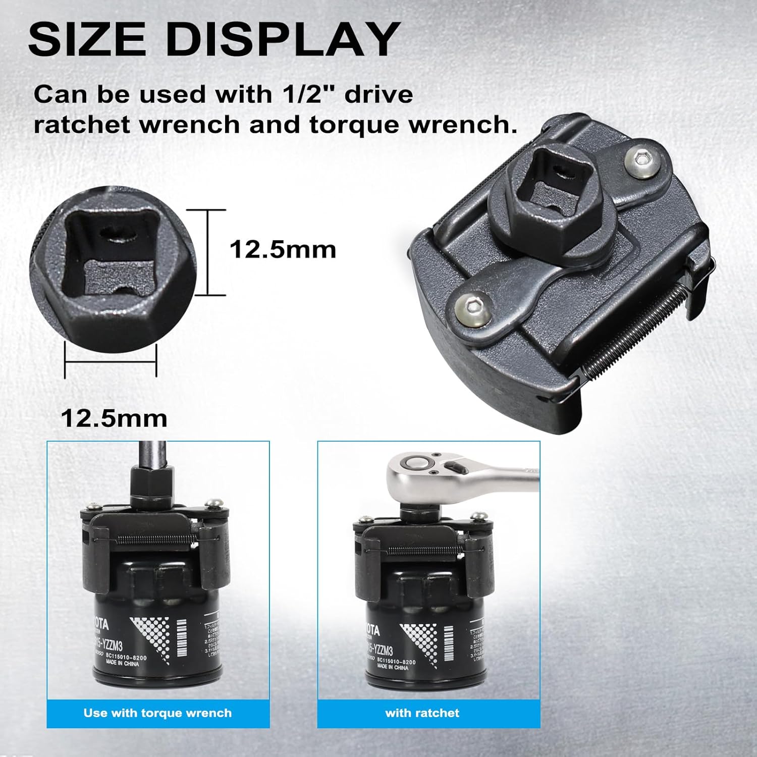 SMOTIVE PRO Adjustable Oil Filter Pliers 60-80mm, 1/2" Drive Heavy Duty Tool with Anti-Slip Serrated Jaws for Easy Filter Removal and Installation