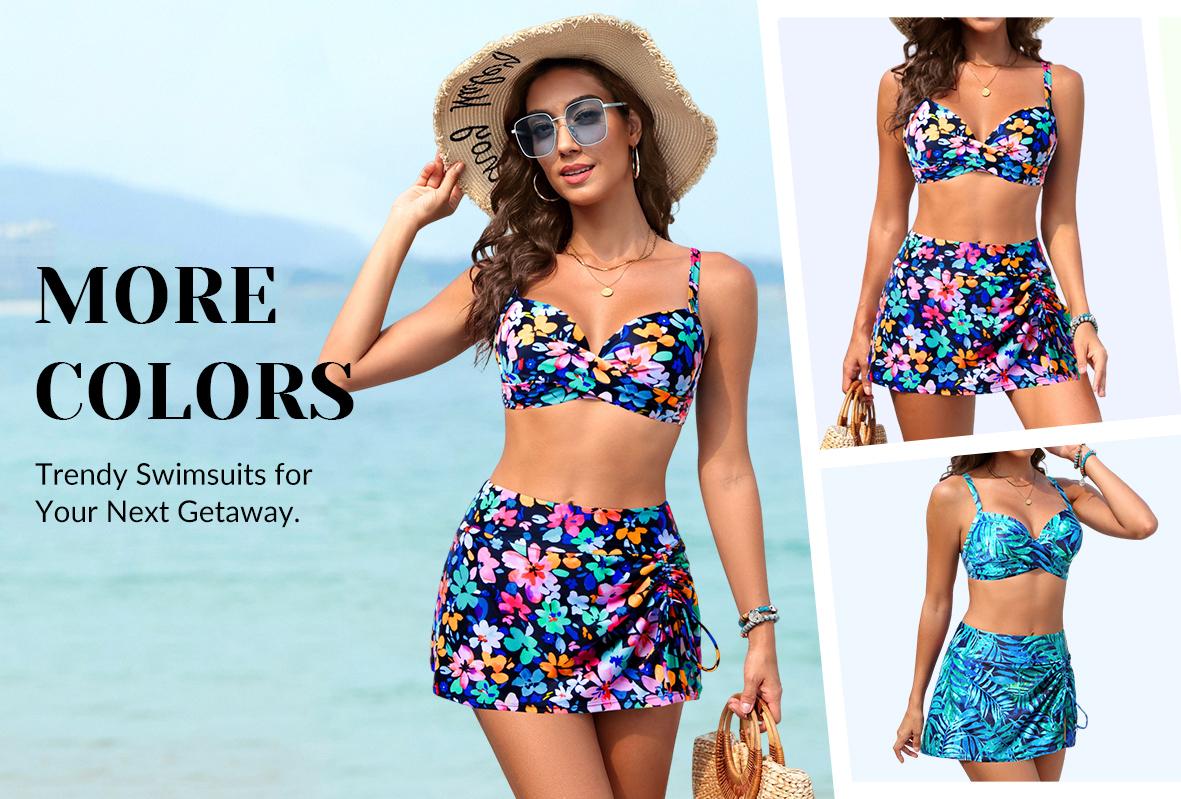 Yonique Womens Underwire Bikini with Skirt - Push Up Bathing Suit Two Piece High Waisted Swimsuit 2026 Swimwear